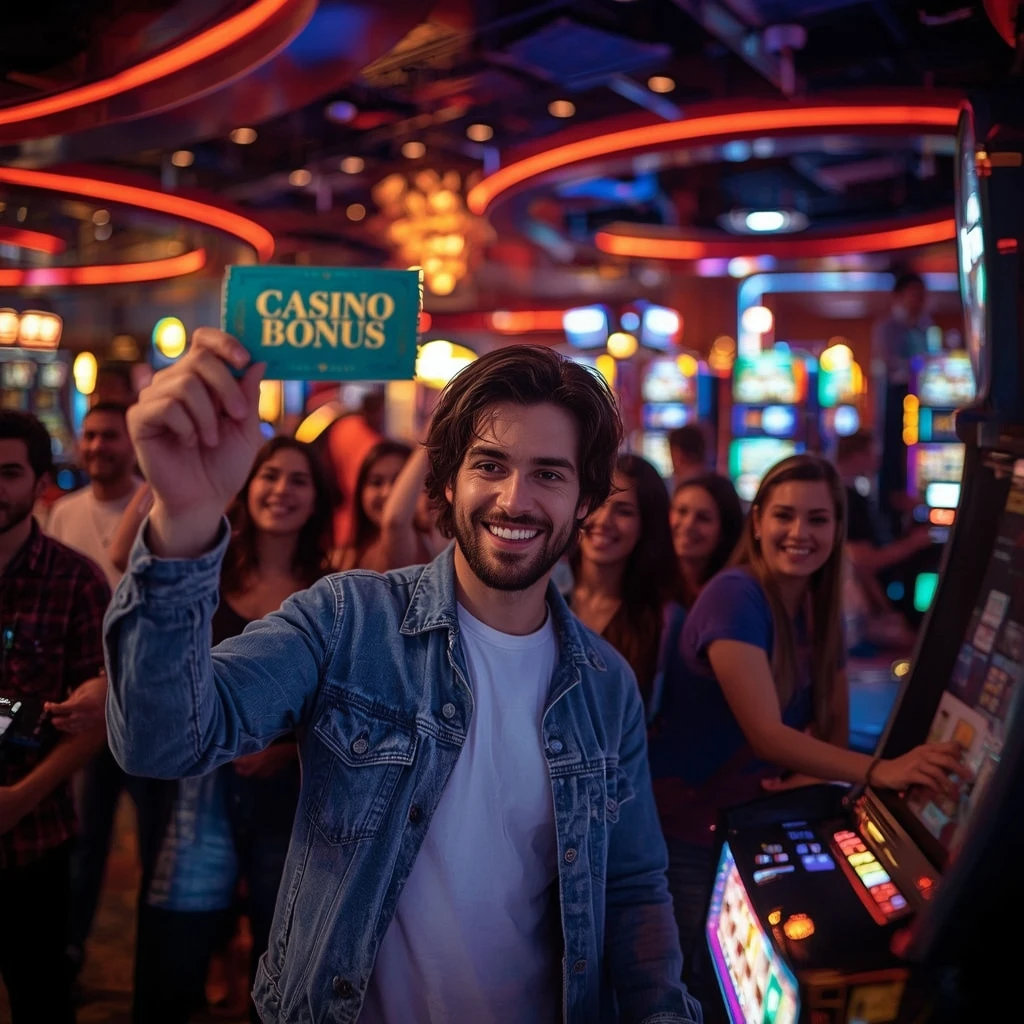 un homme tenant un bonus de Casino Wolfy